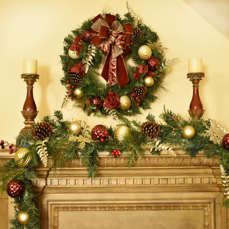 The Holiday Aisle® 2 Piece Designer Christmas Wreath and Garland Set